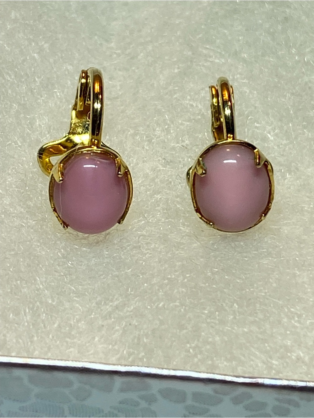 Vintage Pat Pend Pink Crystal Golden Clip Earrings